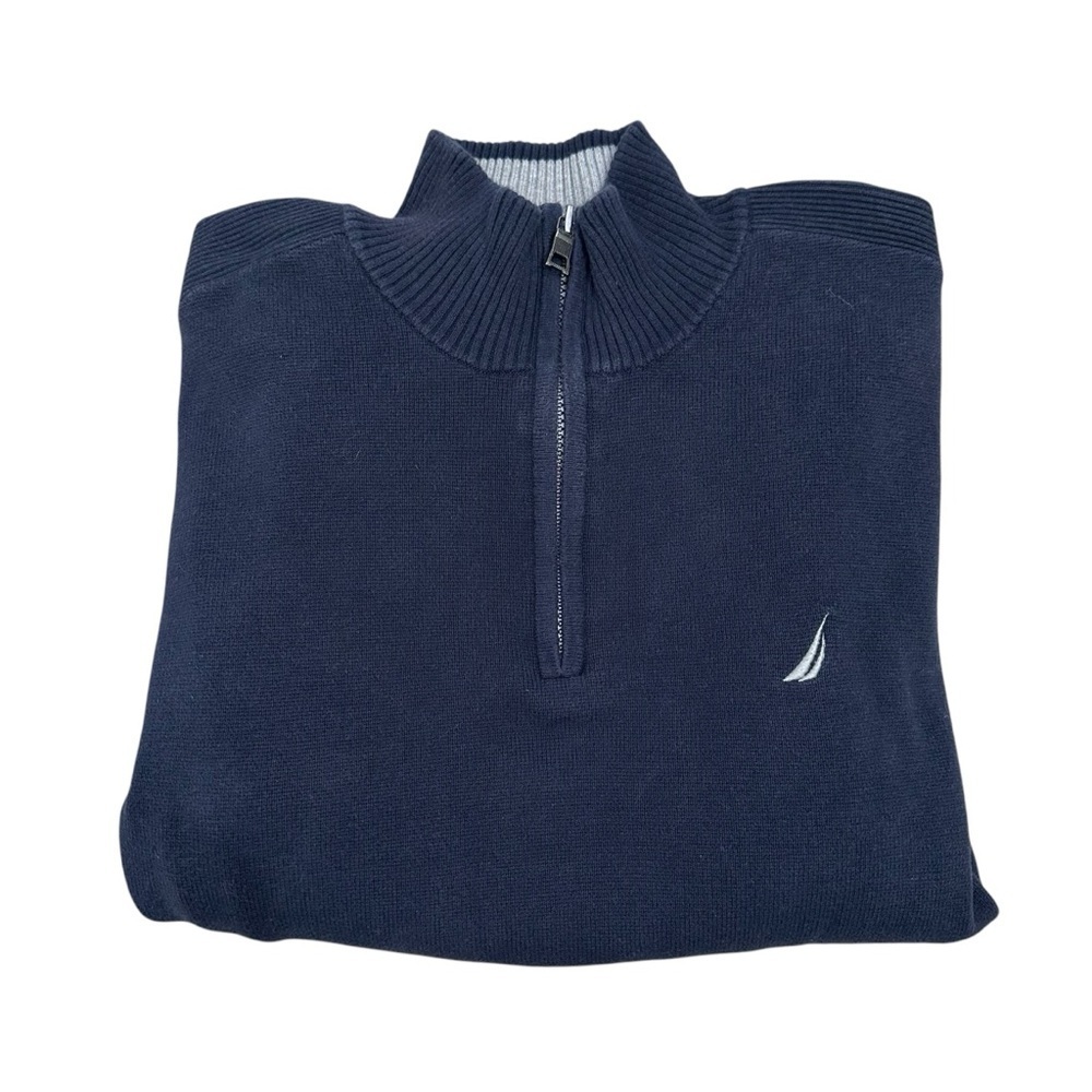 Nautica Men’s XL Navy Quarter-Zip Pullover Cotton Sweater
